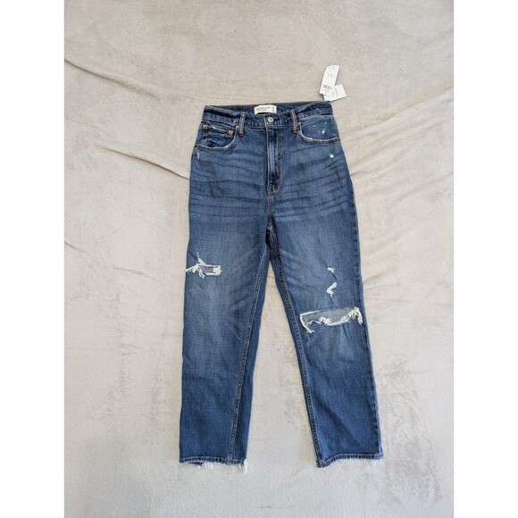 Abercrombie Fitch The Ankle Straight Ultra High Rise Distressed Jeans Size 28 6R - Picture 1 of 5